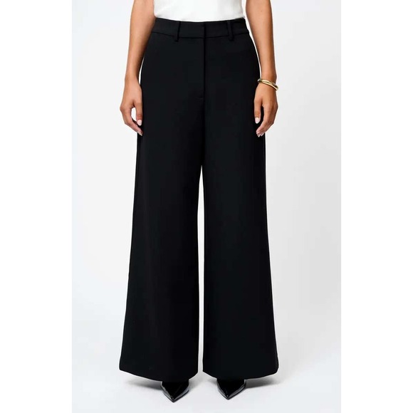 French Connection Pants - French Connection Azra Wide Leg Twill Pants Trousers High Rise Black Size 4
